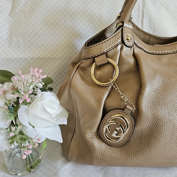 NDS Women's Gucci Beige Leather Luxury Satchel Handbag (EXCELLENT) - Picture 11 of 16